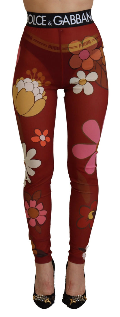 Leggings a vita alta rossi floreali Dolce &amp; Gabbana