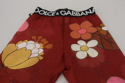 Leggings a vita alta rossi floreali Dolce &amp; Gabbana