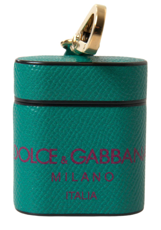 Custodia per Airpods in pelle elegante Dolce &amp; Gabbana in verde e marrone