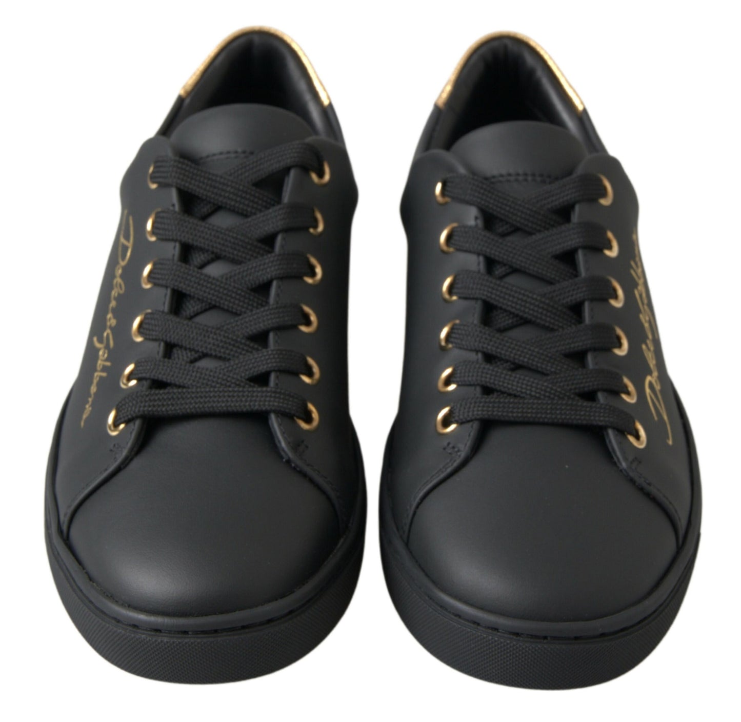 Dolce &amp; Gabbana Sneakers classiche in pelle nera dorata