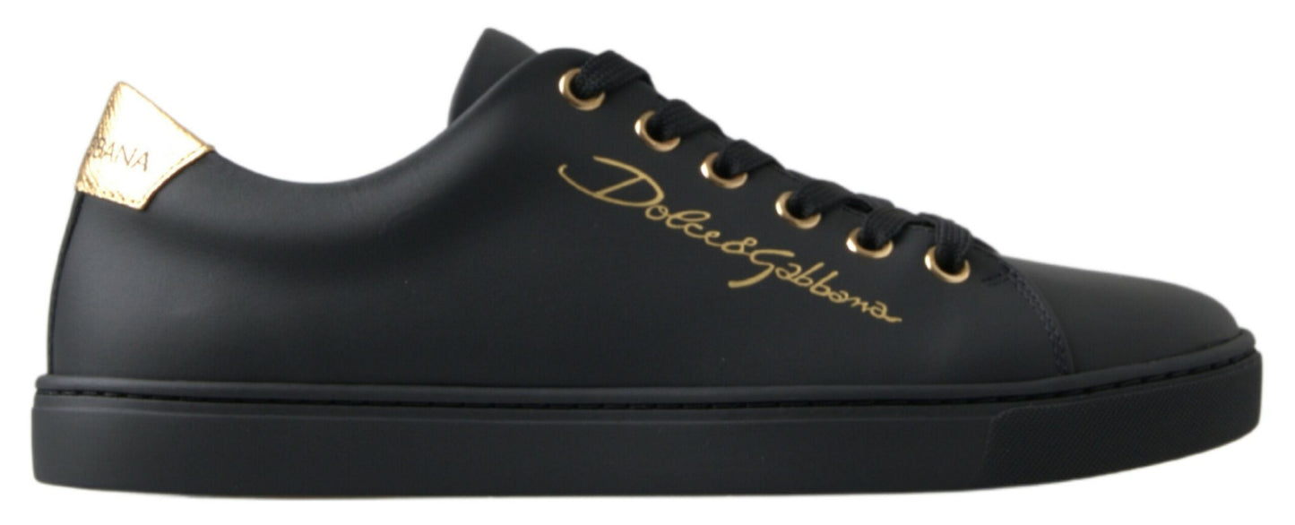 Dolce &amp; Gabbana Sneakers classiche in pelle nera dorata