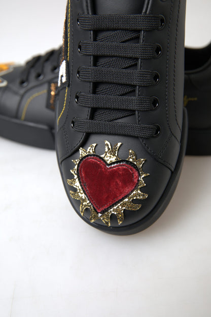 Dolce &amp; Gabbana Sneakers eleganti in pelle Portofino - Nero multicolore