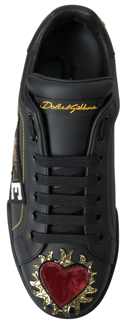 Dolce &amp; Gabbana Sneakers eleganti in pelle Portofino - Nero multicolore