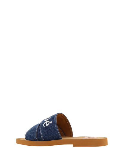 Chloé Sumptuous Cotton Woody Slide Sandals in Denim Blue