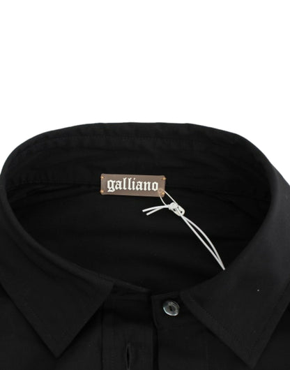 Blusa elegante a maniche corte in cotone nero elasticizzato John Galliano