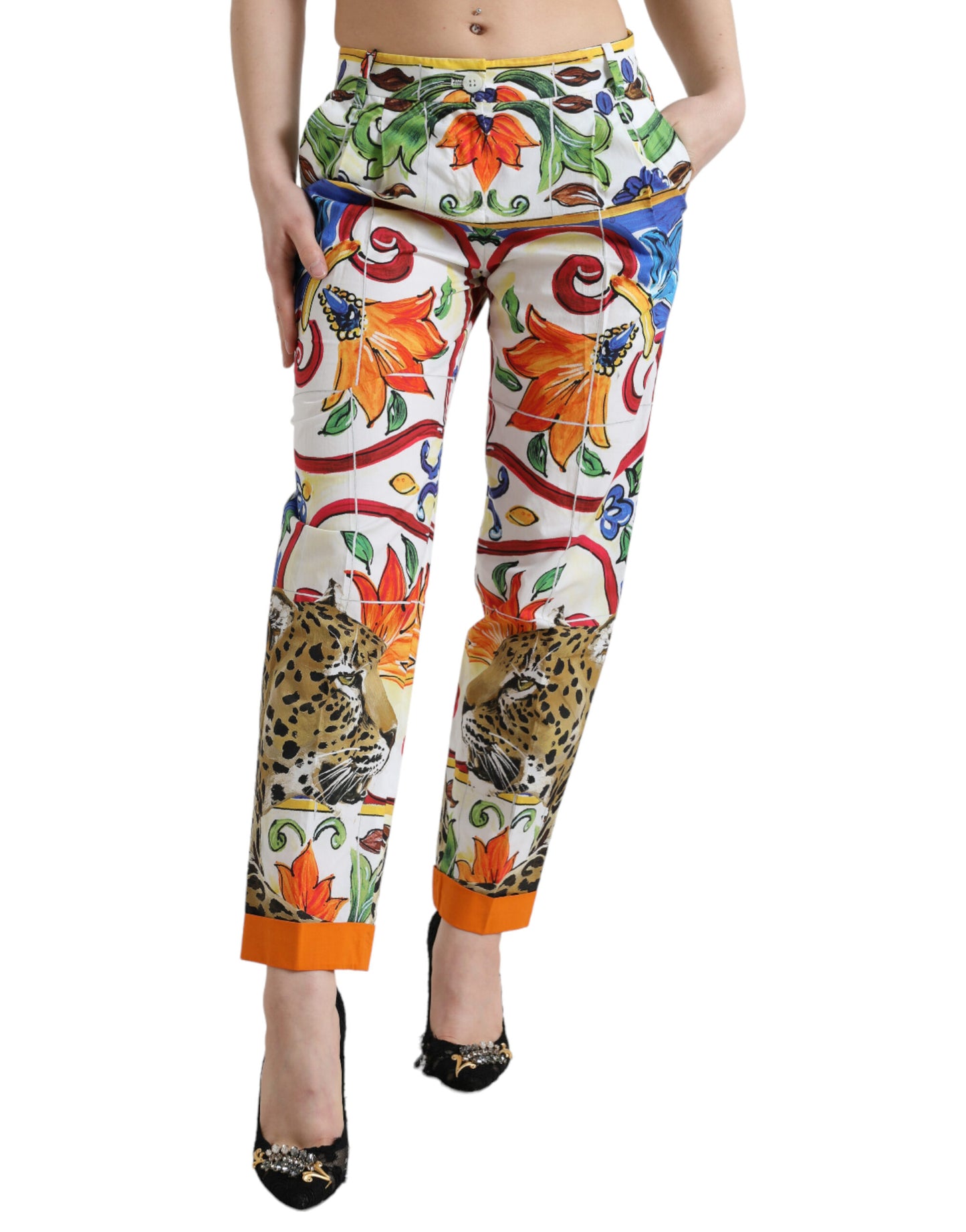 Dolce & Gabbana Majolica Print Tapered Cotton Pants