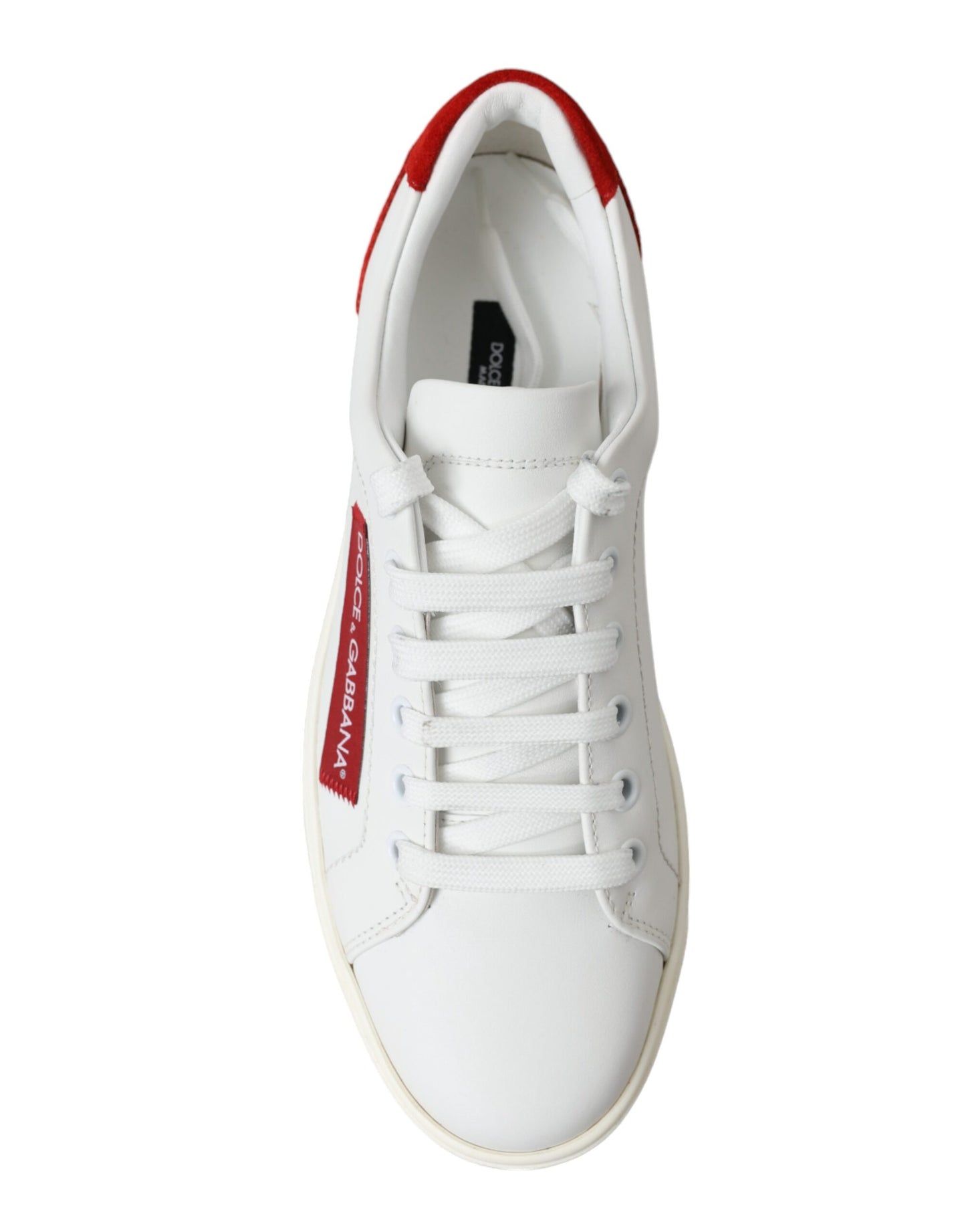 Dolce &amp; Gabbana Chic Sneakers in pelle bianca con accenti rossi