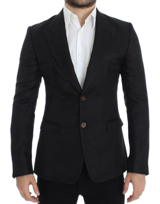 Dolce &amp; Gabbana Elegante Blazer Nero a Due Bottoni in Misto Seta