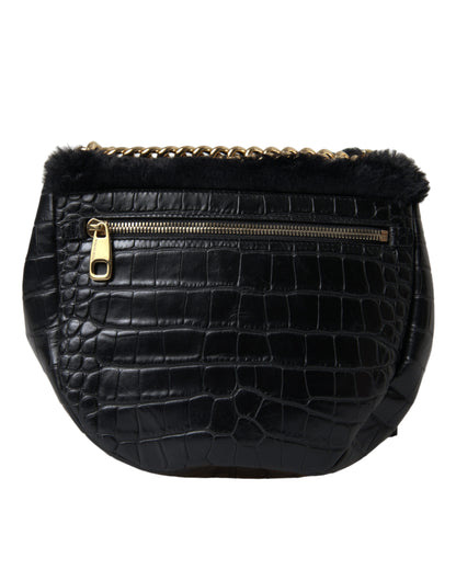 Dolce & Gabbana Exquisite Croc-Embossed Panther Shoulder Bag