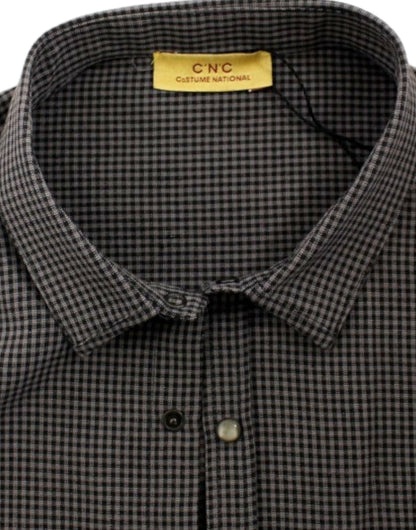 Camicia in misto lino casual a quadri grigio Costume National Chic