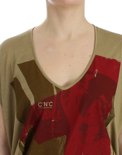 T-shirt con scollo a V con stampa multicolore verde Costume National Chic