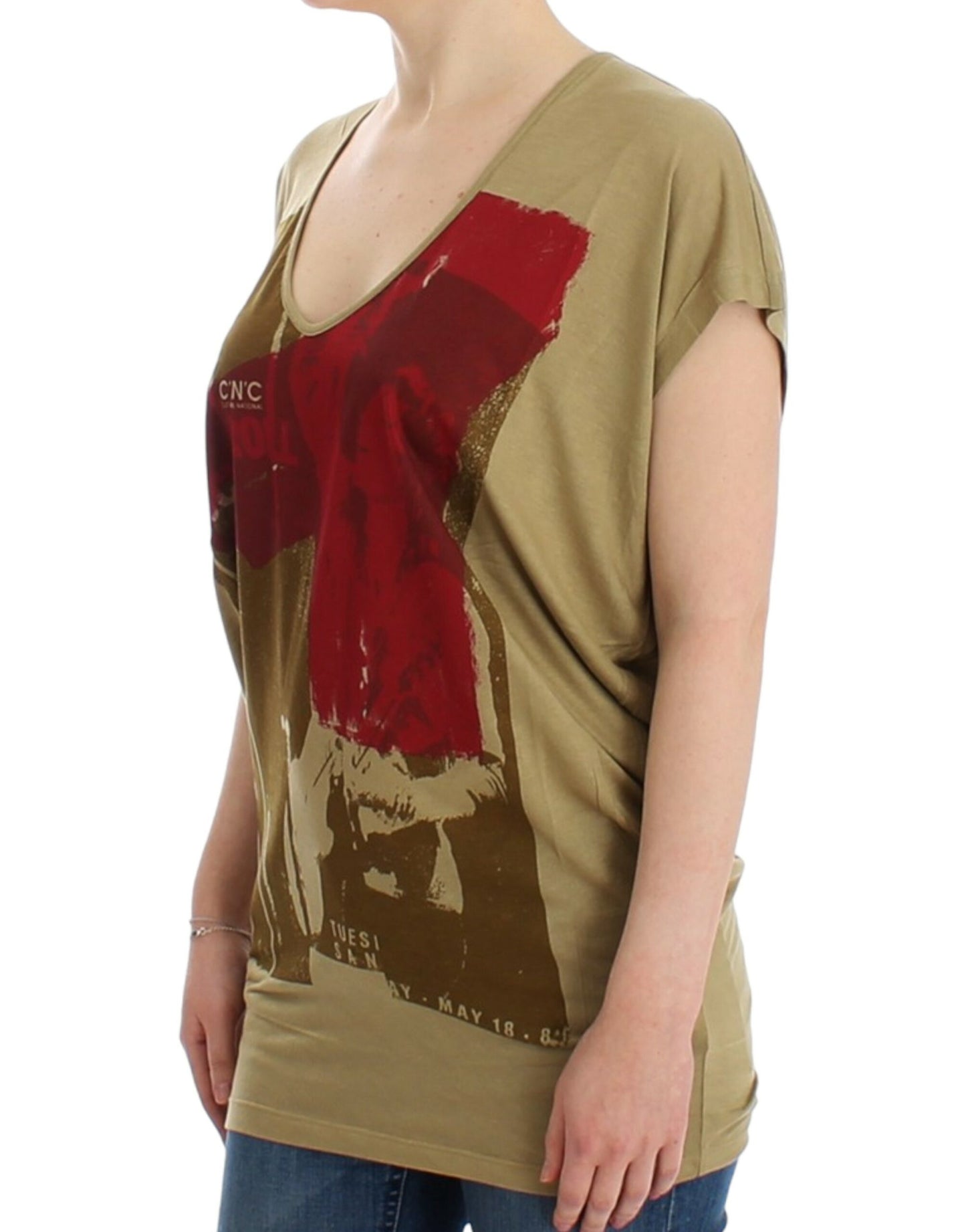 T-shirt con scollo a V con stampa multicolore verde Costume National Chic