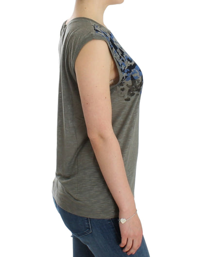 Costume National Chic Sleeveless Gray Top with Blue Detailing