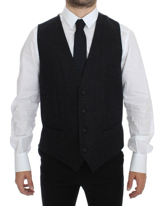 Dolce & Gabbana Elegant Gray Striped Wool Dress Vest