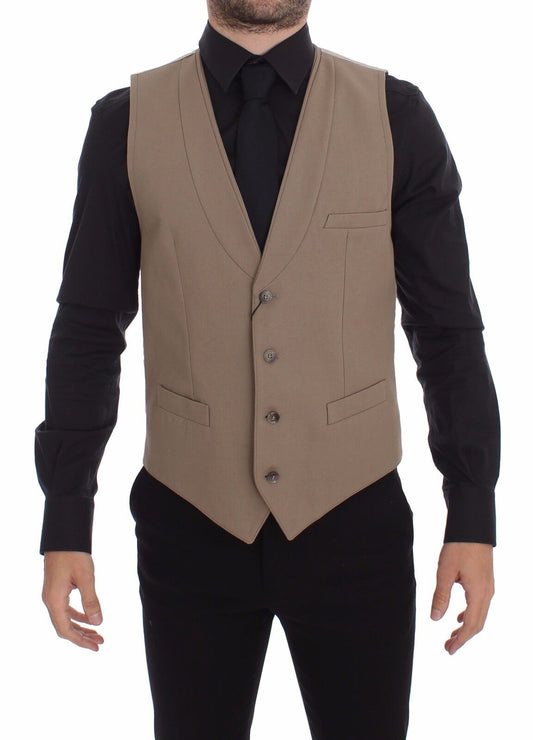 Dolce &amp; Gabbana Gilet elegante in cotone beige – Vestibilità slim