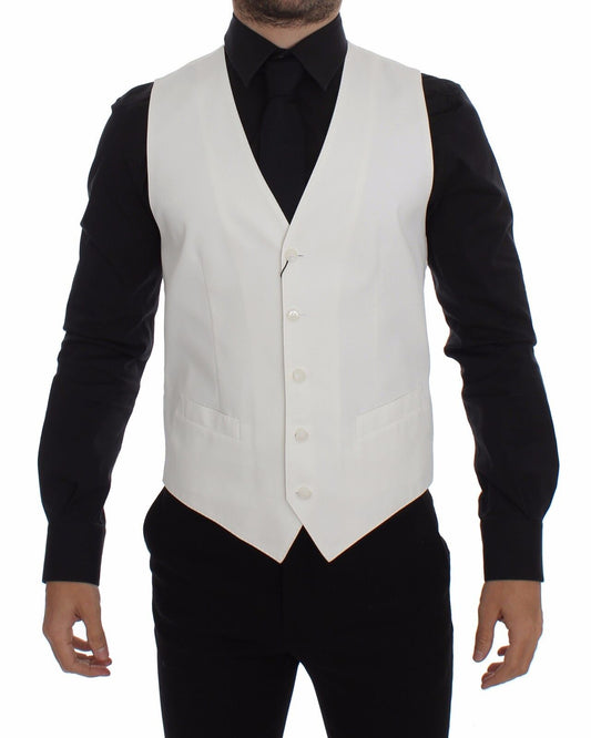 Dolce &amp; Gabbana Elegante gilet in seta di cotone bianco