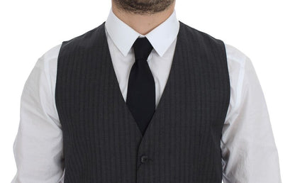 Dolce & Gabbana Elegant Black Striped Wool Dress Vest