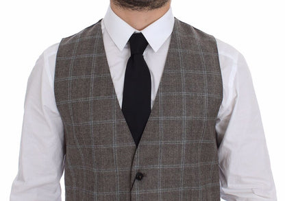 Dolce & Gabbana Elegant Brown Checkered Wool Dress Vest