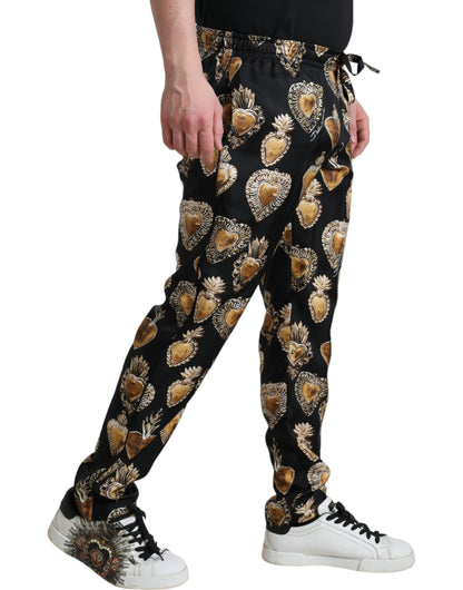 Dolce & Gabbana Chic Heart Print Silk Pajama Pants