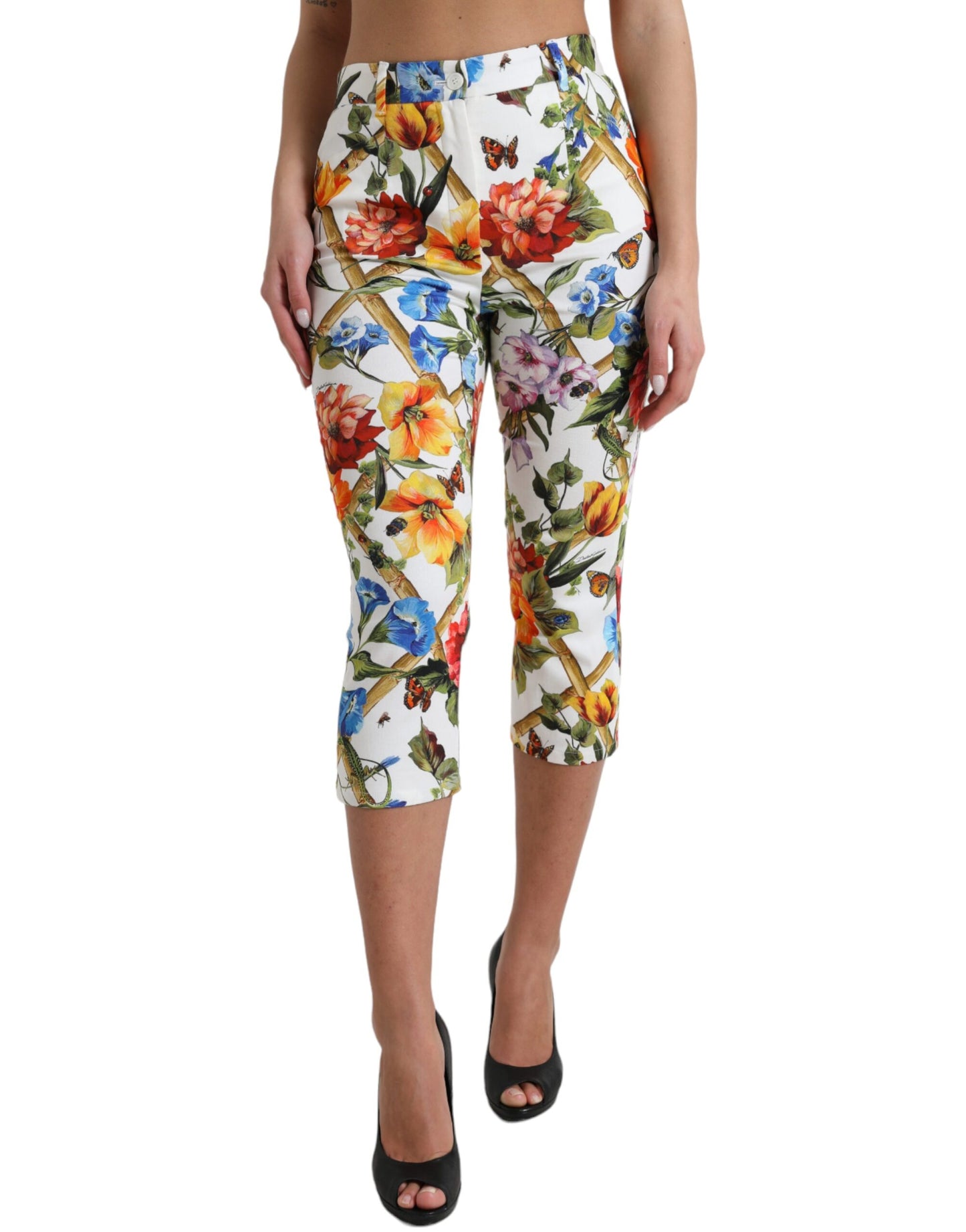 Pantaloni moda corti a vita alta floreali Dolce &amp; Gabbana