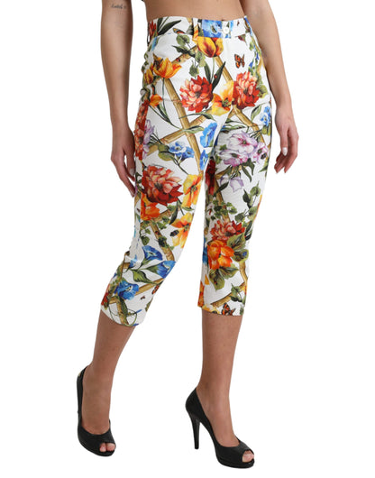 Pantaloni moda corti a vita alta floreali Dolce &amp; Gabbana