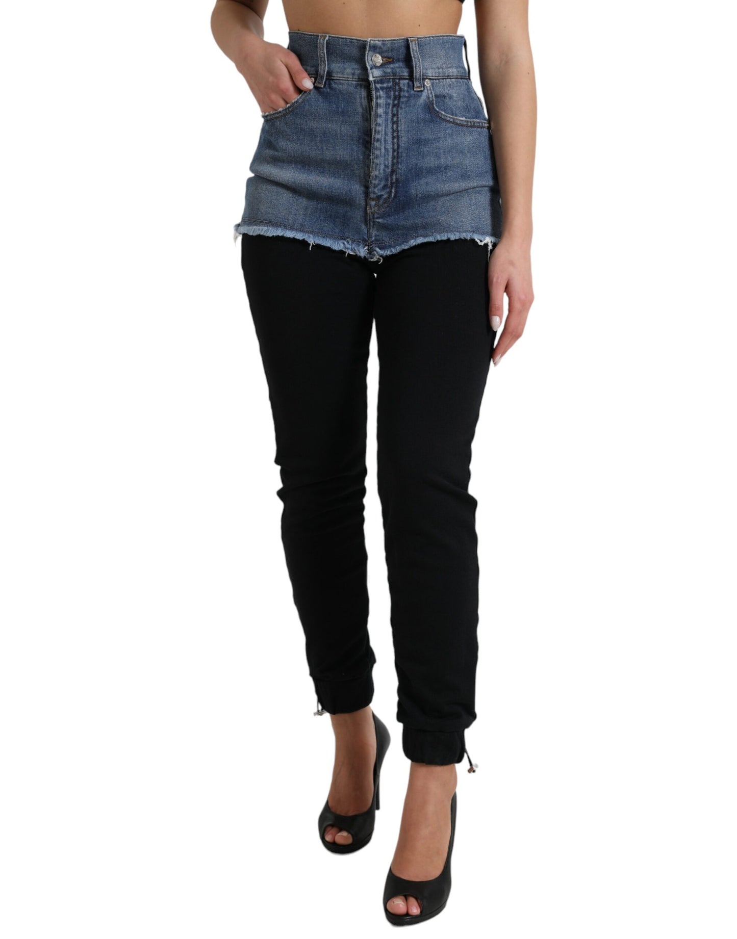 Dolce &amp; Gabbana Pantaloni skinny a vita alta chic con pantaloncini di jeans