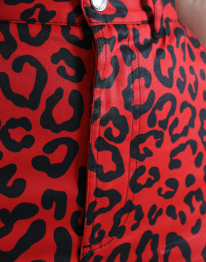 Dolce &amp; Gabbana Minigonna leopardata rossa a vita alta