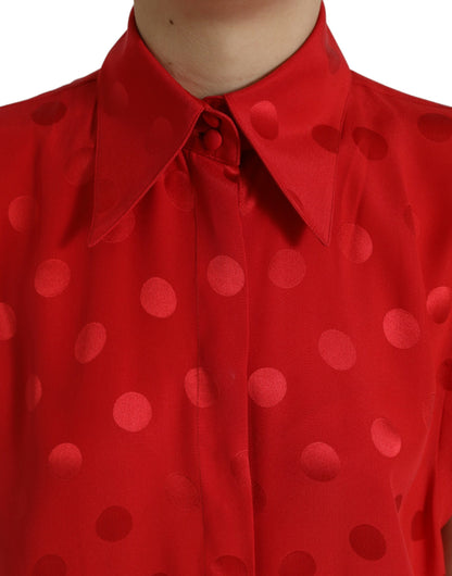 Dolce &amp; Gabbana Elegante Blusa Senza Maniche in Seta a Pois