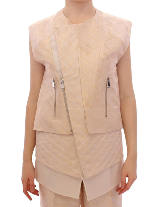 Gilet senza maniche in broccato beige squisito Zeyneptosun