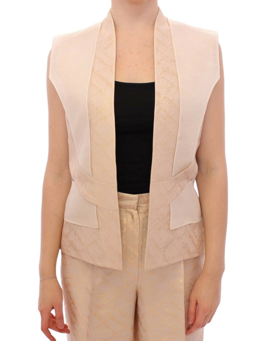 Gilet senza maniche in broccato beige esclusivo Zeyneptosun