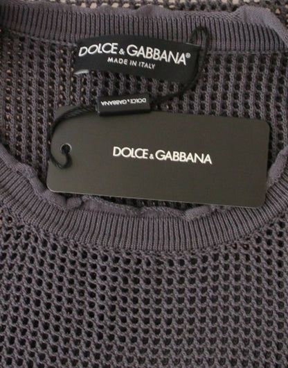 Dolce &amp; Gabbana elegante maglione a rete girocollo in viola chiaro