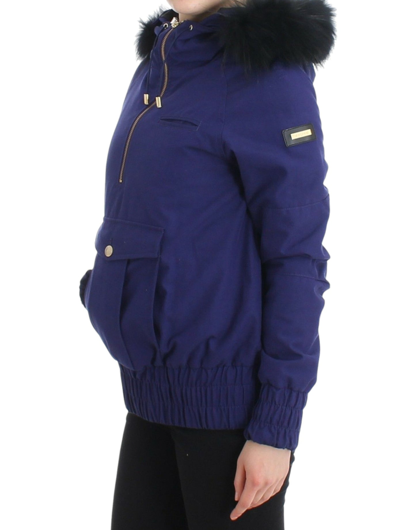 GF Ferre Chic Blue K-Way Jacket with Faux Fur Accent