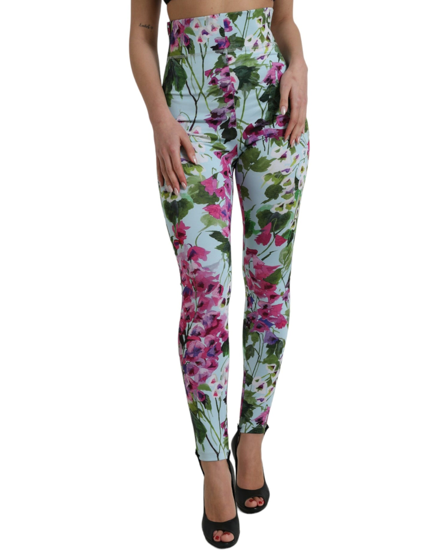 Pantaloni leggings eleganti a vita alta floreali Dolce &amp; Gabbana