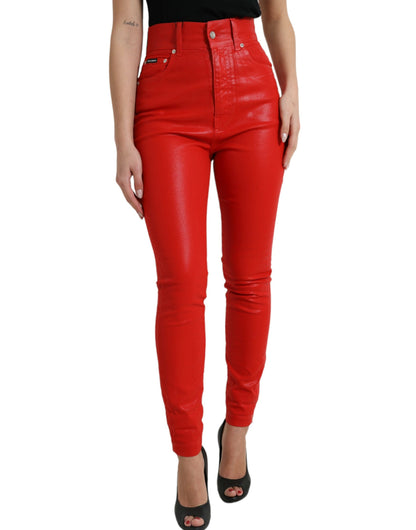 Dolce &amp; Gabbana Elegante denim elasticizzato a vita alta in rosso