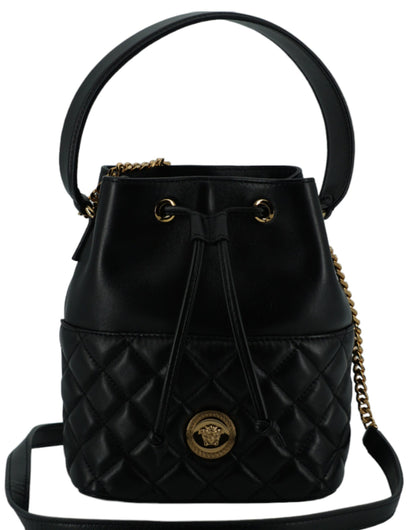 Versace Elegante borsa a tracolla a secchiello in pelle nera