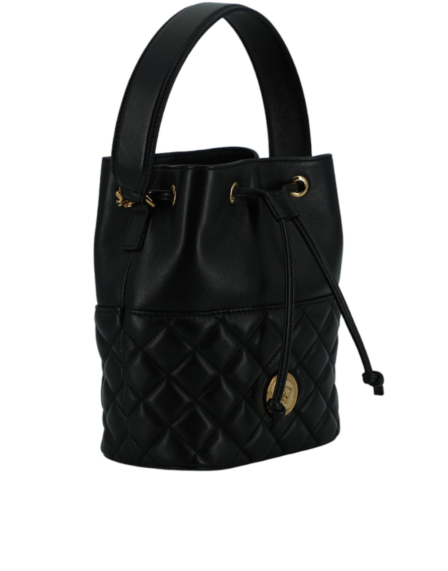 Versace Elegante borsa a tracolla a secchiello in pelle nera