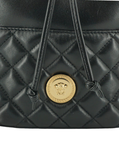 Versace Elegante borsa a tracolla a secchiello in pelle nera