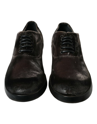 Dolce &amp; Gabbana eleganti scarpe stringate Oxford in velluto marrone