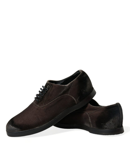 Dolce &amp; Gabbana eleganti scarpe stringate Oxford in velluto marrone