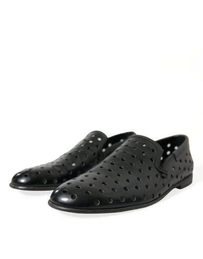 Dolce & Gabbana Elegant Black Leather Perforated Loafers