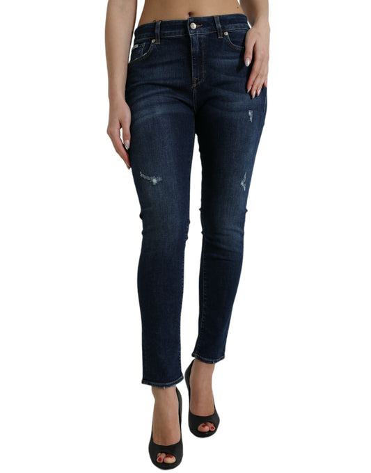 Dolce &amp; Gabbana Eleganti Jeans Elasticizzati a Vita Media Blu Scuro