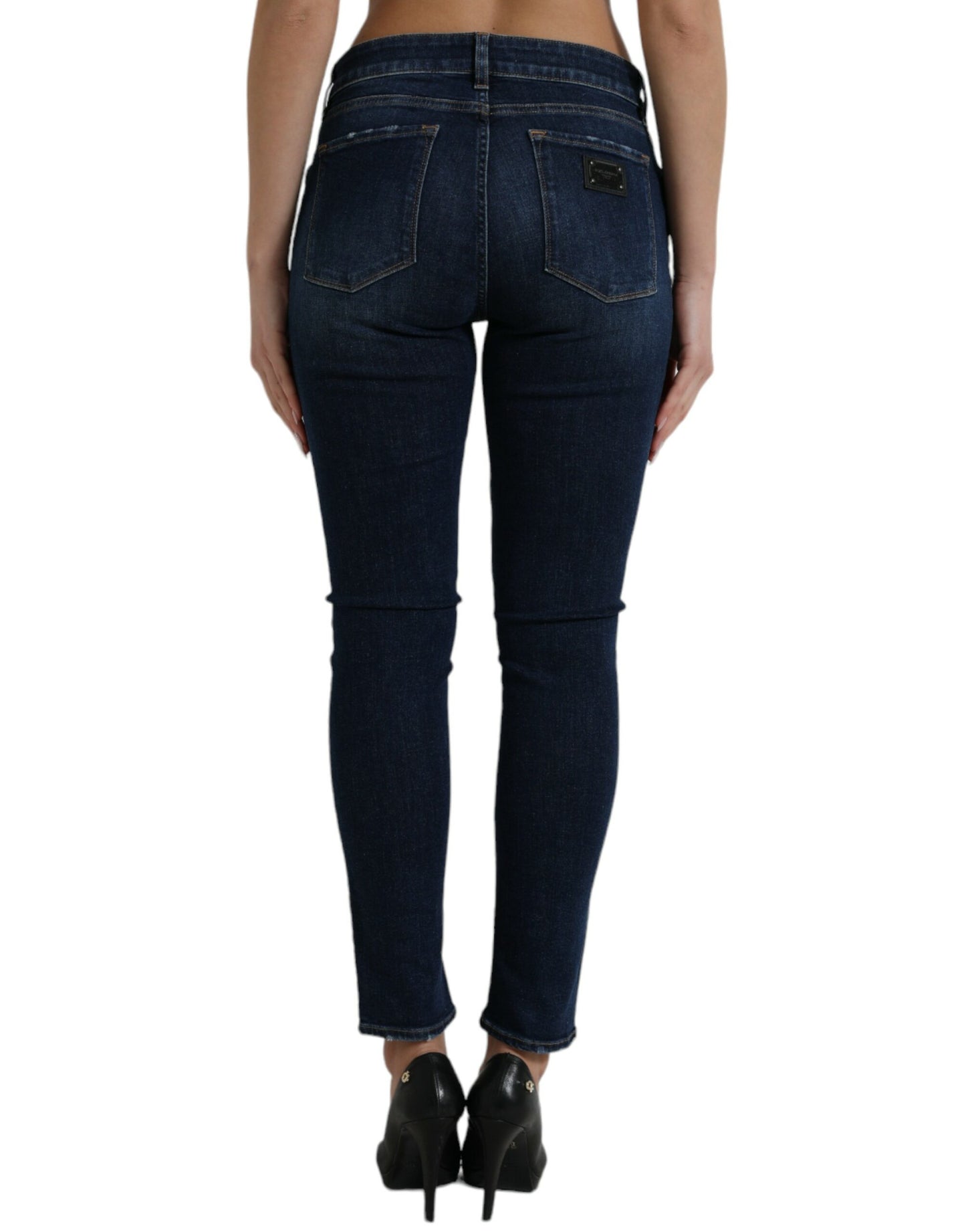 Dolce &amp; Gabbana Eleganti Jeans Elasticizzati a Vita Media Blu Scuro