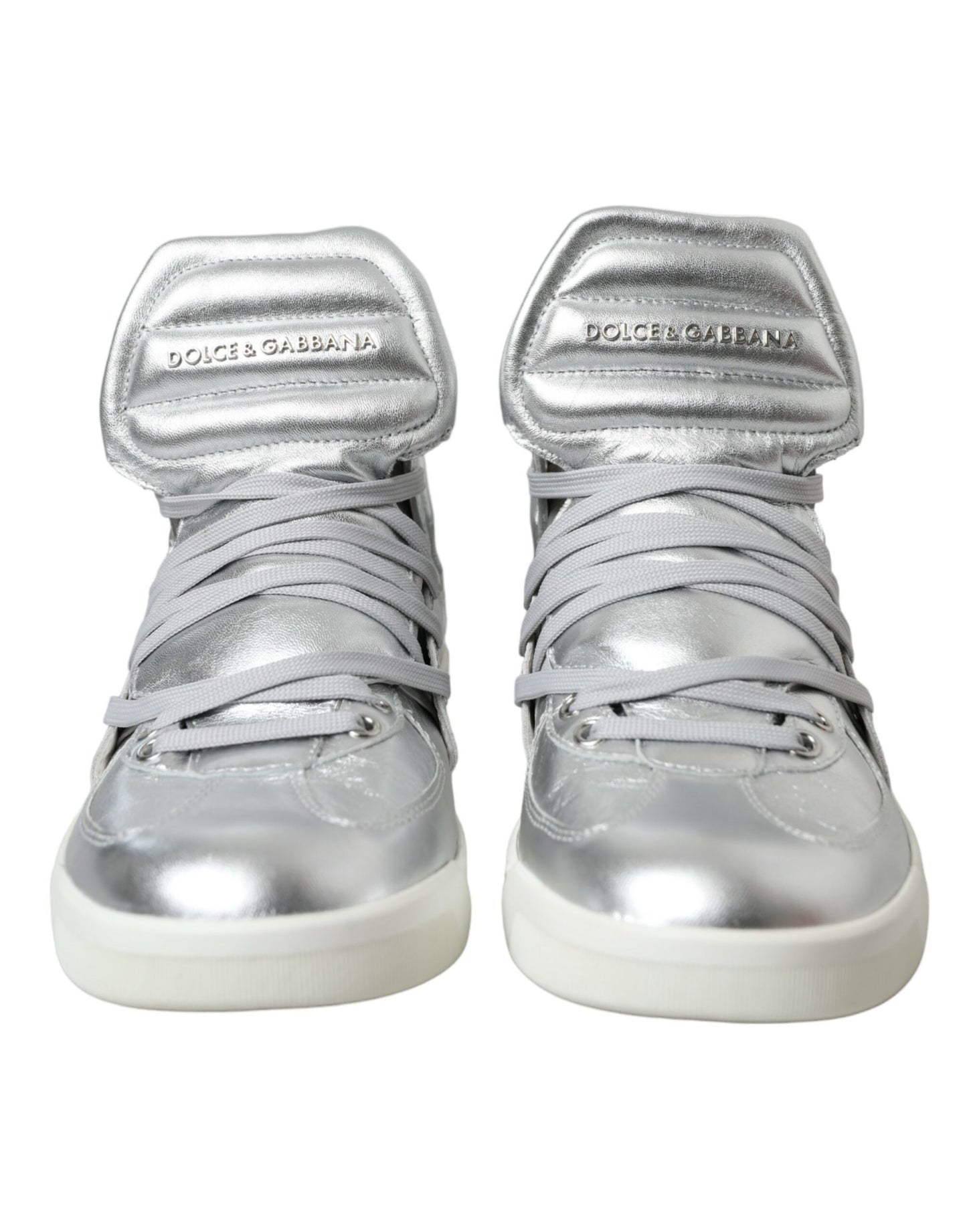 Dolce &amp; Gabbana Sneakers alte in pelle argento