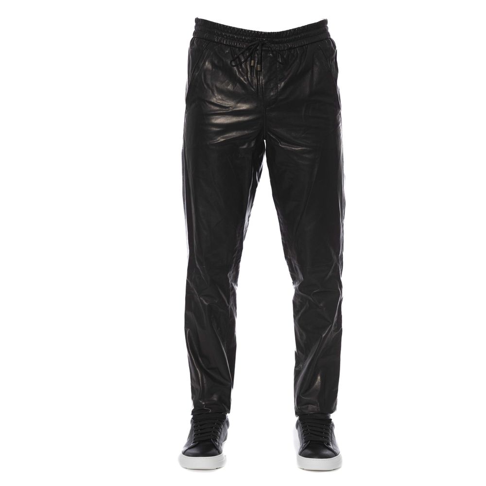 Pantaloni Trussardi Sleek in Pelle Nera per Uomo