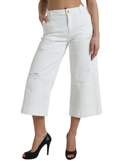 Jeans cropped in denim bianco elegante a vita media Dolce &amp; Gabbana