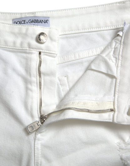 Jeans cropped in denim bianco elegante a vita media Dolce &amp; Gabbana