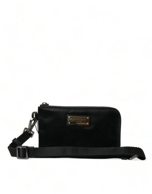 Dolce &amp; Gabbana Elegante pochette in pelle di nylon nera con dettagli argento