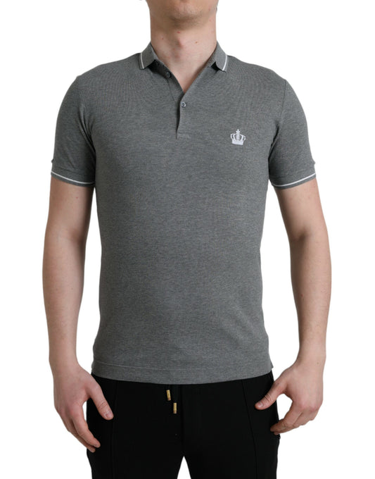 Polo T-shirt elegante in cotone grigio Dolce &amp; Gabbana