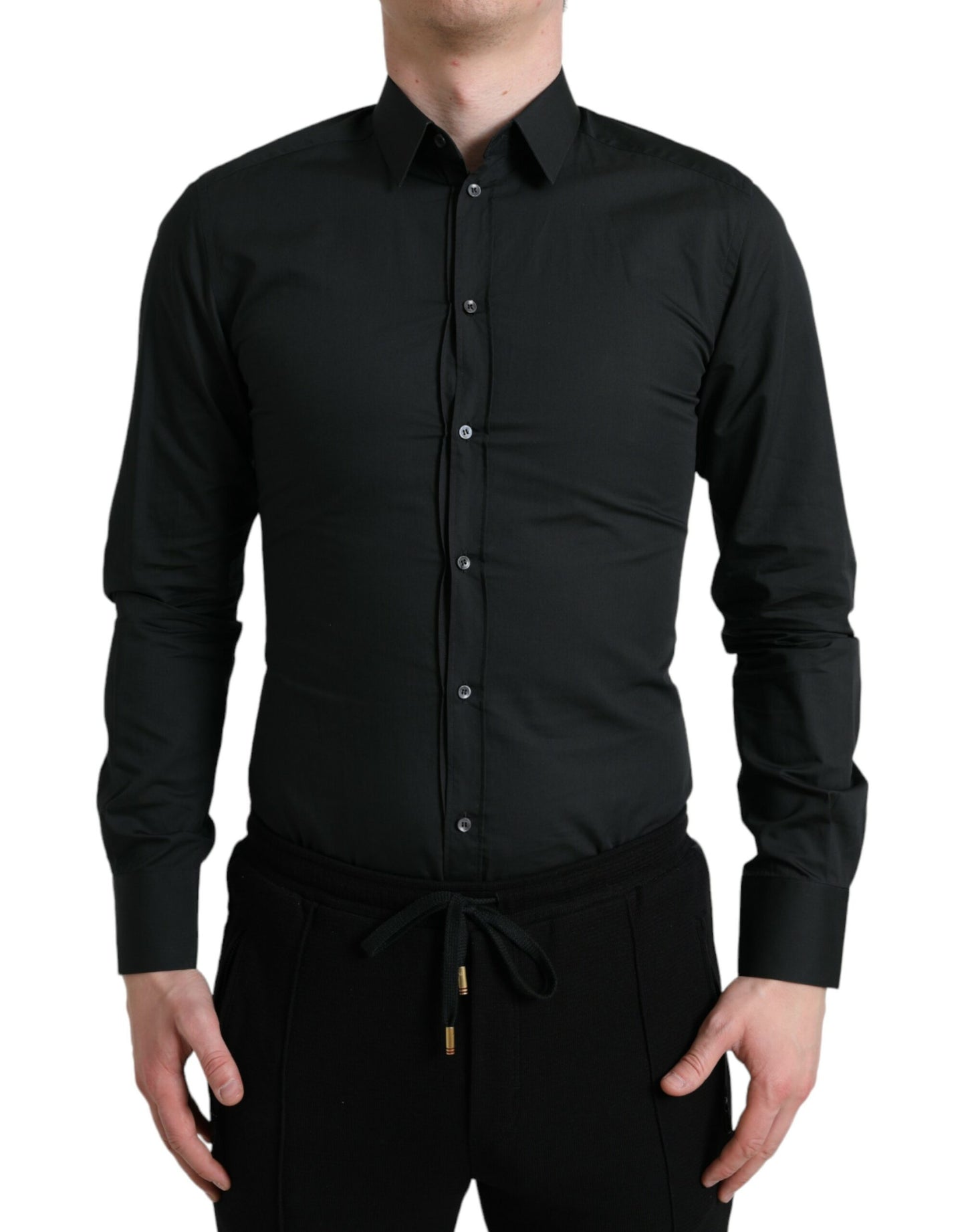 Dolce &amp; Gabbana Camicia elegante slim in misto seta nera