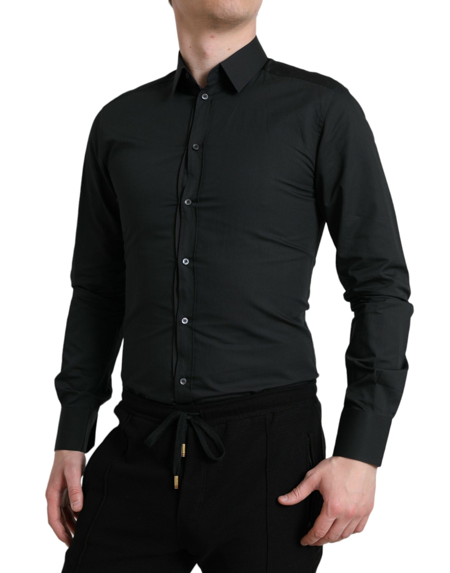 Dolce &amp; Gabbana Camicia elegante slim in misto seta nera